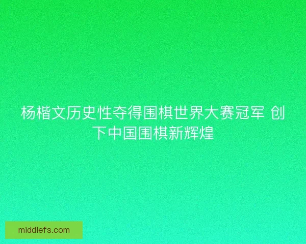杨楷文历史性夺得围棋世界大赛冠军 创下中国围棋新辉煌